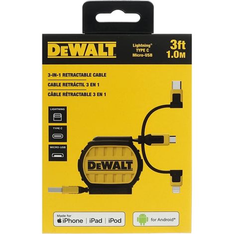 Dewalt Retractable 3ft Phone Android Charger Multi Cable USB Type C (1/5)