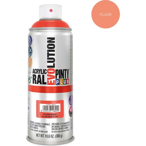 Pintura Spray Fluorescente PintyPlus Evolution - Rojo 520cc F107