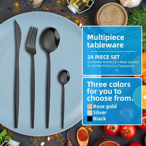 Set di posate da 24 pezzi per 4 persone. Stoviglie in acciaio inossidabile, comprensive di forchette, coltelli, cucchiai e altri utensili. Ideale per la casa, la cucina, i ristoranti e per intrattener (1/5)