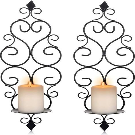 Lot de 2 porte-bougies muraux, appliques murales style européen, coloris noir (1/5)