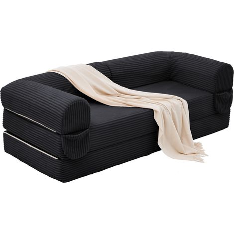 Divano Letto 2 Posti, Letto Pieghevole, Schienale Imbottito, Tessuto A Coste Nero (1/5)