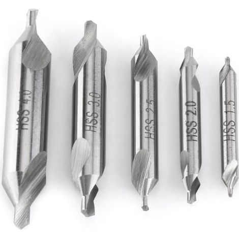 Juego de 5 brocas de centrado, brocas de doble extremo, 60 grados, 1,5/2,0/2,5/3,0/4,0 mm (1/3)