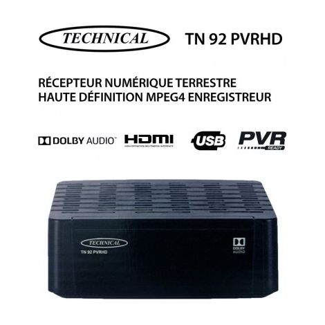 Récepteur Numérique Terrestre Full HD Mpeg4 Enregistreur Technical TN 92 PVRHD - Enregistrement avec TIMER, EPG, TimeShift, Port USB (1/2)
