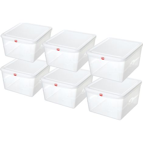 BRB 6x Lebensmittelbehälter GN1/1 mit Deckel, LxBxH 530x325x200 mm, 28 Liter, milchig transparent, Gastronomiequalität