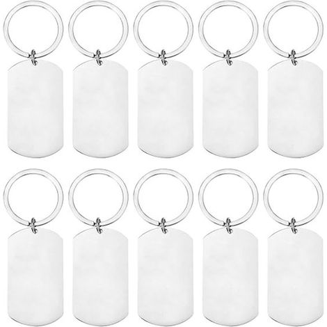 10 rechteckige unbeschriftete Edelstahl-Etiketten silberne Schlüsselanhänger Set mit einlochigen Etiketten und Schlüsselringen für DIY-Projekte (1/5)