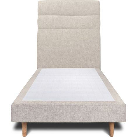 Lit 90x190cm avec tête de lit lignes tissu et sommier tapissier Beige clair - Hauteur totale : 29cm (1/4)
