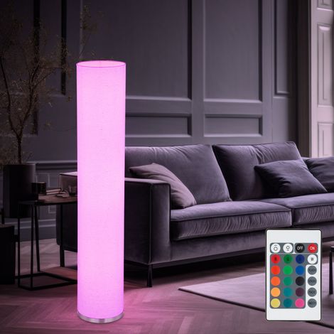 Stehleuchte Säulenlampe Wohnzimmer modern 3 flammig Stehleuchte mit Textilschirm, Metall weiß, Fernbedienung dimmbar, 3x RGB LED 9W 806Lm, DxH 19x110 cm