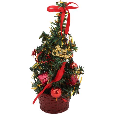 Sapin de Noël de table rouge 7,9 pouces, mini arbre artificiel imperméable, base stable, décoration festive artisanale (1/5)