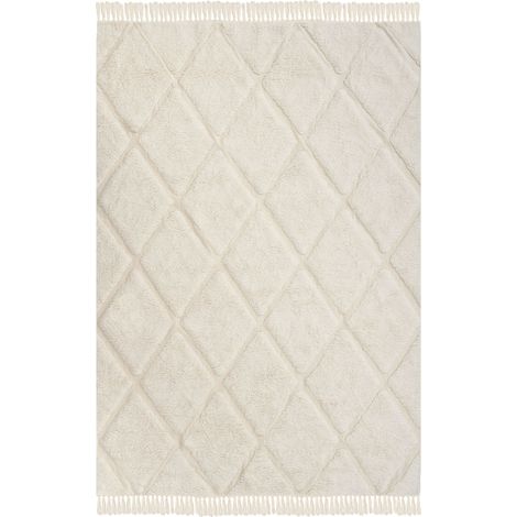 Kids Rug Beige Cotton 140 x 200 cm Machine-Washable with Tassels and Geometric Pattern Rectangular Kids Room XELDEM (1/5)