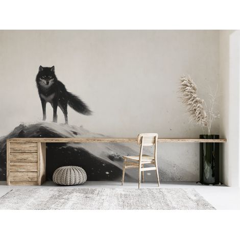 Papier peint animaux - loup solitaire au sommet enneigé - 150 x 250 cm (1/2)