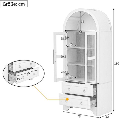 Meuble de rangement haut avec étagères ajustables et tiroirs, buffet de cuisine à vitre claire, spacieux pour vaisselle, parfait pour séjour, salle à manger et cuisine (noir). (1/5)