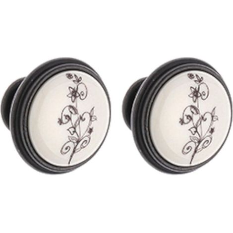 2x Bouton de tiroir finition laiton foncé porcelaine céramique motif fleur 35 mm avec vis Meuble Vintage Antique Style Porte Poignée Commode Armoire Maison (1/3)