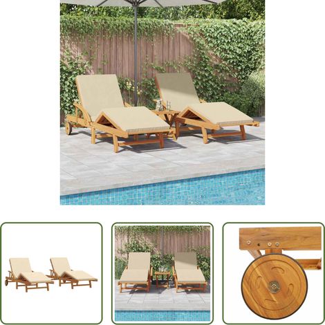 Transat bois acacia - Transat 2 pcs Beige 200 x 67 x 84 cm Bois d'Acacia Massif (1/5)
