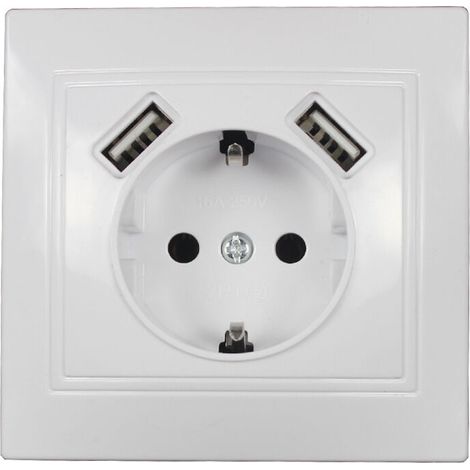 2 Pieces USB flush-mounted socket with USB socket (max. System 55 Wall socket with earthing contact for smartphone MP3 Glossy white 2 A (1/3)