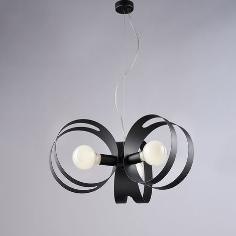 Peter Suspension En Fer Laqué Noir Avec Bandes Découpées Au Laser Et Câble En Acier Réglable 3 Lumières 130 D.48 Bl306-3-Nr