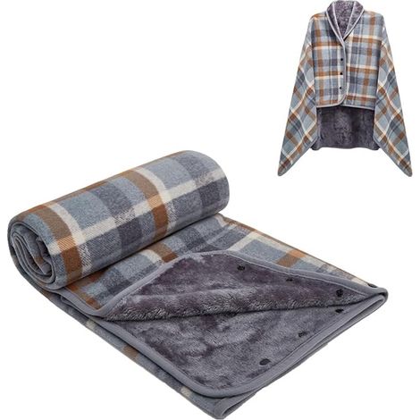 ABYSSE-Couverture, écharpe multifonctionnelle 3 en 1 ajustable avec boutons, couverture à carreaux, convient pour la maison, le bureau et les voyages, 100140 cm, à carreaux marron-gris. (1/5)