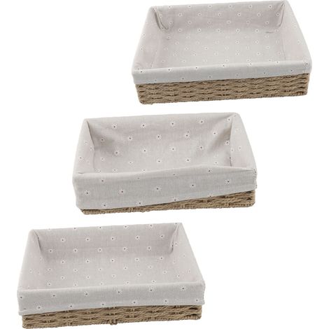 Lot de 3 paniers tressés multifonctionnels empilables, tissés à la main, avec doublure en tissu, pour articles de toilette, serviettes, clés, cosmétiques et en-cas. Couleur : beige. (1/5)