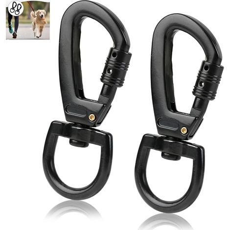 Lot de 2 mousquetons de sécurité rotatifs pour chien avec articulation pivotante, mousqueton de sécurité robuste pour laisse de chien, mousqueton émerillon, mousqueton à ciseaux, grand (1/5)