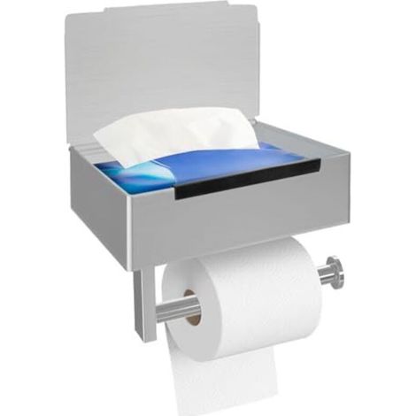 Porte-papier toilette avec boîte à lingettes humides, sans perçage, en acier inoxydable, auto-adhésif, pour toilettes, salle de bain, cuisine (argenté) (1/5)