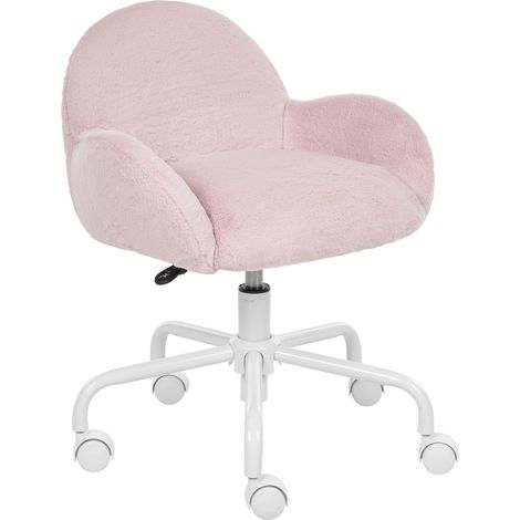 Kids Desk Chair Pastel Pink Faux Fur Swivel Base Adjustable Height with Armrests Glam Home Office JUBBI (1/5)
