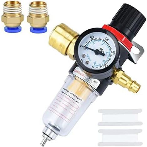 Régulateur de pression d'air 1/4, Détendeur d'air comprimé, Filtre Compresseur Dair, filtre à air, Séparateur d'Humidité, raccord rapide air comprimé (1/5)