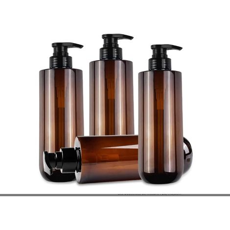 4 Bouteilles Pompe 500ML Marron Shampoing Gel Douche (1/4)