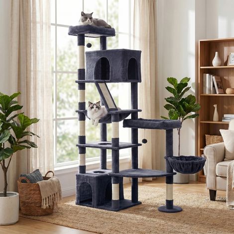 Arbre à Chat 6 Niveaux avec Griffoir, Poteaux en Sisal et Base Renforcée 105 x 45 x 188 cm Gris foncé (1/5)