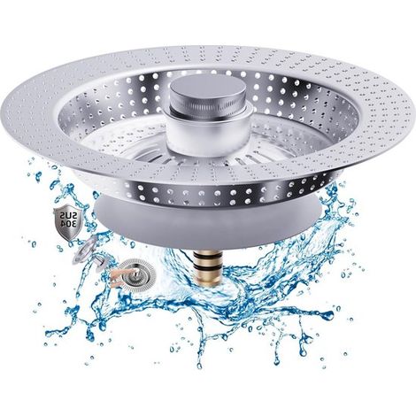 Tapón de desagüe y filtro de desagüe tres en uno, apto para cocinas, filtro de desagüe de acero inoxidable, ideal para proteger fregaderos y tuberías de desagüe. (1/5)