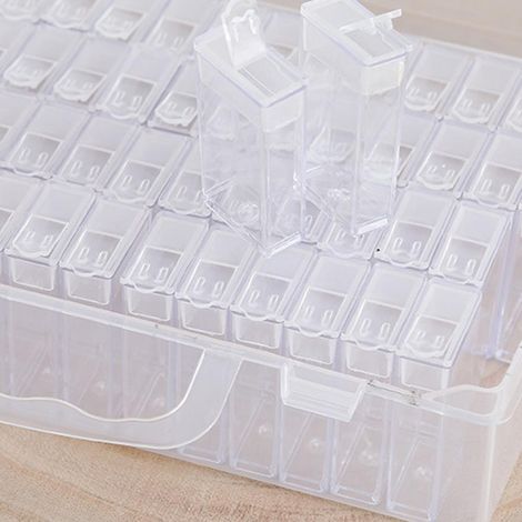 Tragbare, multifunktionale Aufbewahrungsbox mit 64 Fächern für Nagelkunstzubehör und Nagelbehälter. (1/5)