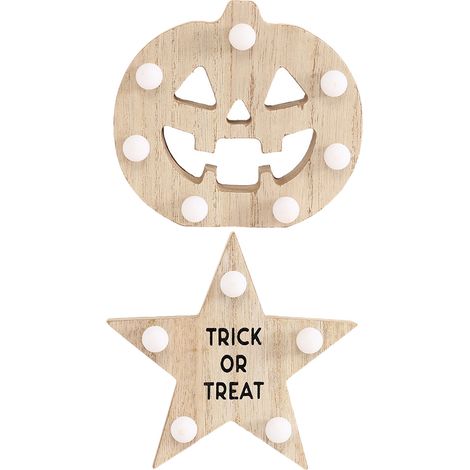 Luminaire Halloween En Bois - Lumière LED Sans Fil Pour Décoration De Table - Idéal Pour Fenêtre Ou Chevet - 2 Pièces (1/5)