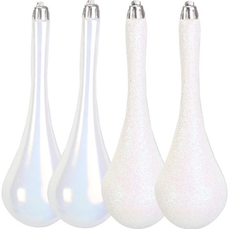 Set di 4 stalattiti di plastica perlata a forma di goccia, 14 cm, bianche. (1/5)