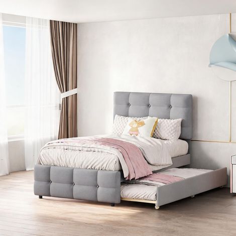 Cadre de lit coloris gris en upholstered 200 x 90 x 99 cm (1/5)