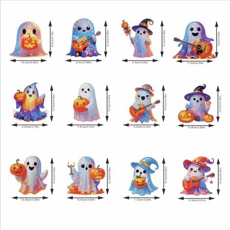 Halloween Diamond Wind Chime Ornament, Christmas Tree Hanging Ornament, Pumpkin Ghost Diamond Keychain Set of 12 - GJ001