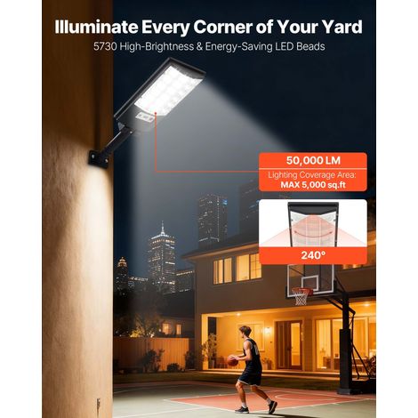 Lampadaire Solaire Extérieur 500 W Projecteur LED Solaire 50000 lm pour Jardin Cour Garage, avec Détecteur de Mouvement et Télécommande, Éclairage du Crépuscule à l'Aube, Étanche IP65, Lot de 4 (1/5)