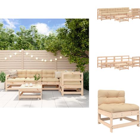 6-tlg. Garten-Lounge-Set mit Kissen Massivholz - Gartenmöbel - Loungesessel - Gartenloungeset - Rattan Möbel - Holzmöbel