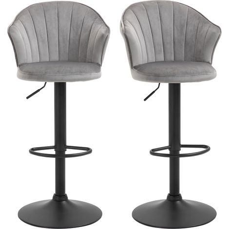 Lot de 2 tabourets de bar pivotants avec dossier, tabourets de bistrot au toucher velours, tabourets de comptoir réglables en hauteur, sans accoudoirs, en mousse, gris, 54 x 56 x 91-111 cm (1/5)