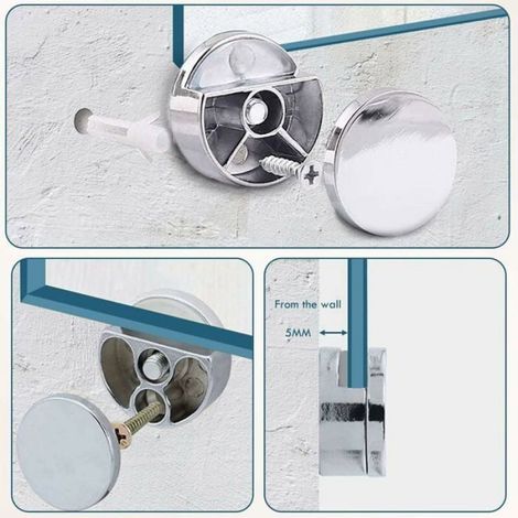 Support Mural Miroir De Fixation, Pince de Verre Miroir Rond Support Miroir, Accroche Miroir, Fixation Miroir Supports, pour 3-5mm (1/4)
