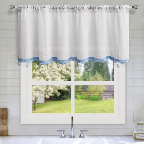 Juego de 1 cortina de cocina, cortina corta con bolsillo para barra para ventana pequeña, sala de estar, bistró, cortina de estilo hogareño (blanca, 40 x 60 cm) (1/5)