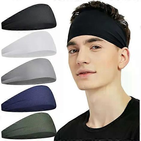 Bandeaux de sport pour hommes (lot de 5), bandeaux d'entraînement respirants, bandeaux anti-transpiration pour la course à pied, le cyclisme, le football, le yoga, bandeaux pour cheveux (1/5)