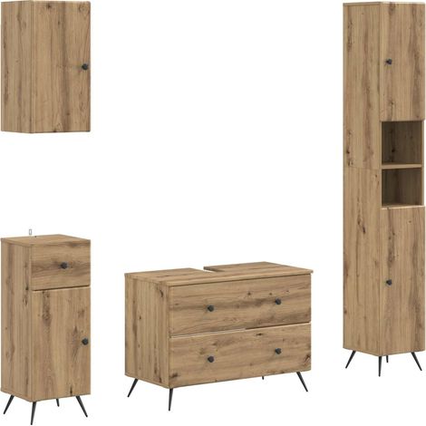 Set di Mobili da Bagno da 4 Pezzi BREDA Rovere Artigianale vidaXL (1/5)