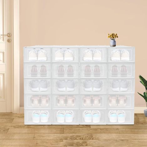 Stapelbare Schuhboxen, transparente Schuhboxen mit 20 Räumen für Wohnzimmer, Schlafzimmer, Schrank und Büro, 927034,5 cm (weiß)