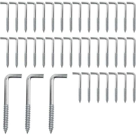 Ulisem Lot de 40 crochets à vis, vis d'angle, crochets en L, crochets à vis, vis en acier au carbone pour plantes suspendues, ustensiles de cuisine, carillons éoliens, 40 x 15 mm (M3,7).