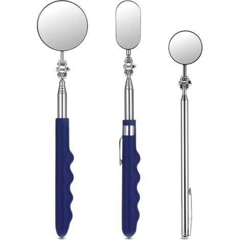 Lot de 3 Miroir d'inspection télescopique, Acier inoxydable, Verre, Rotation 360°, Mécanique, Maison