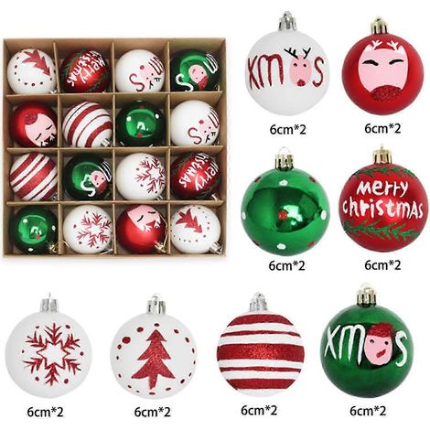 Décorations de Noël - Coffret cadeau de 16 boules de Noël décoratives (6 cm) - Pendentif boule de Noël rouge et blanche électroplaquée (1/5)