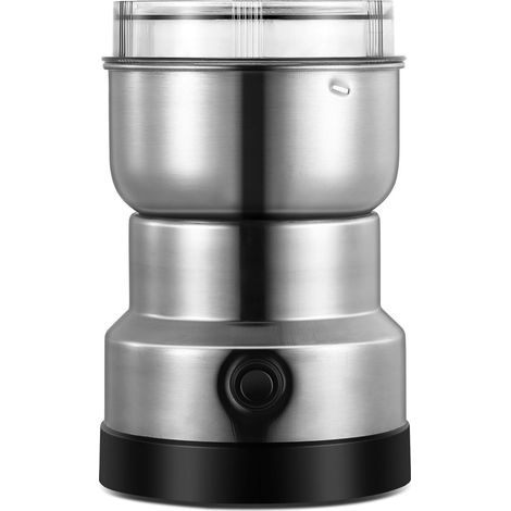 Moulin à grains, multifonctionnel, moulin à grains 150 W, moulin en acier inoxydable, petit récipient en poudre de café, broyeur domestique pour ingrédients secs, épices, herbes, café (argent) (1/2)