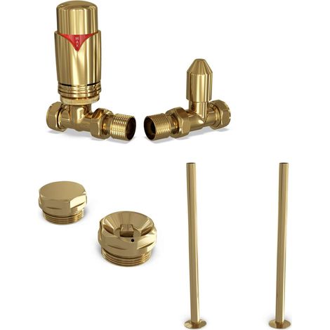 Derry Bold - Polished Brass Thermostatic Radiator Valve & Installation Kit Straight 15mm (1/2)