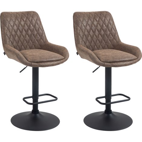 HOMCOM PU Leather Padded Bar Stools Set of 2 with Metal Base Coffee