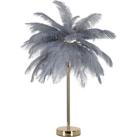 Lampe à Poser Imitation Plume "Palm" 60cm Or & Gris