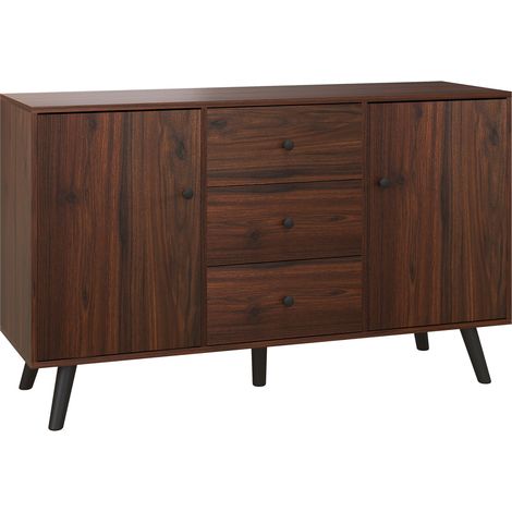 Crédence moderne bois et panneau de particules 2 armoires 3 tiroirs 127x40x76 cm marron noir