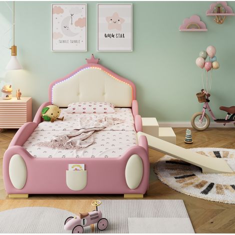 Bett Polsterbett mit Rutsche 90x200 PU Rosa OKMYHOME (1/5)